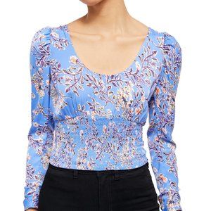 FREE PEOPLE WOMEN'S SANTIAGO PRINT BLOUSE NAVY SIZE medium